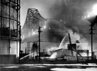 The fire at the Wade property, an illeagal chemical dump beneath the Commodore Barry Bridge in Chester, burns into the night on Februarly 2, 1978. Over 200 firefighters and emergency workers repsonded to the blaze.Photograph by Al Schell / The Philadelphia Bulletin