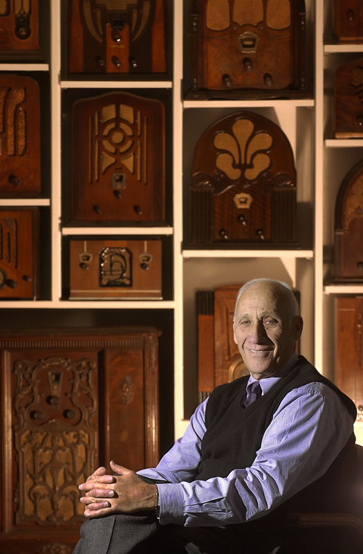 Broadcaster Roy Shapiro with his vintage radio collection