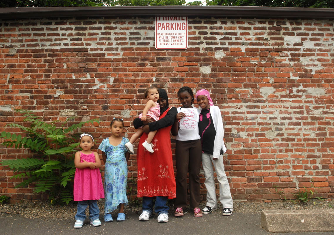 Salwa Abdussabur, center, poses for a photograph with friends.