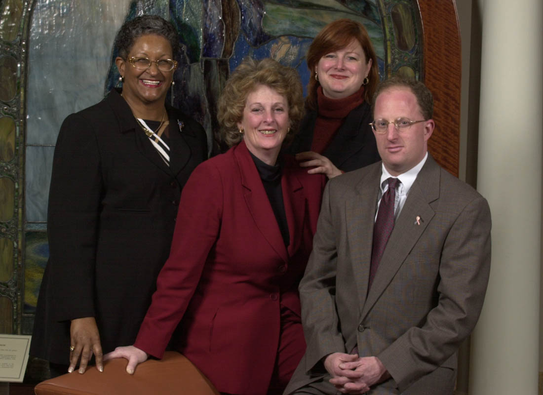 Group portrait of members of the Disaster Fund of New Jersey, at Prudential in Newark. The fund provides assistance for children who lost family members in the World Trade Center disaster. 