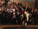 Adam Schumacher of Delaware Valley High School celebrates his victory over Tim Jones of North Hunterdon High School in Clinton, New Jersey.  