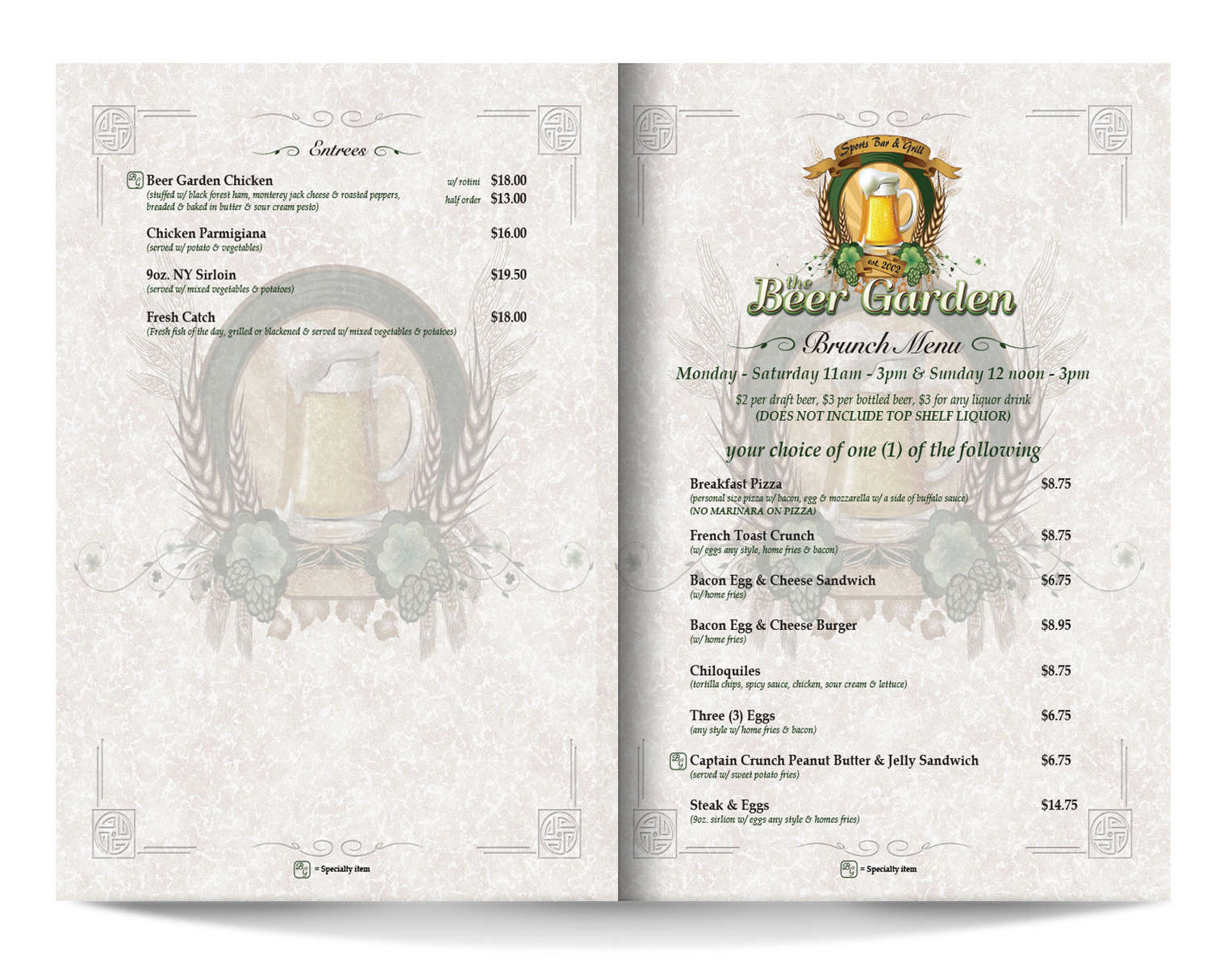 MenuBeerGarden4 Menus Print Media PORTFOLIO Marc Benanti