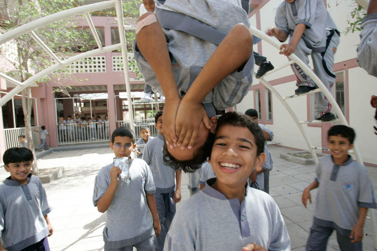 Boys during recess at the Al Shaab Boys School in Jumeirah, Dubai.