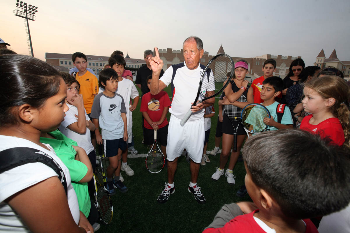 Legendary tennis coach Nick Bollettieri who has trained top players such as Pete Sampras, Andre Agassi and the Williams sisters, among others, speaking during a coaching clinic at the Repton School in Dubai on December 7, 2009.