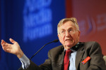 Keynote speaker Seymour Hersh, the American investigative journalist who has won numerous awards for his work and is the author of several novels, speaking at the 8th annual Arab Media Forum held at the Atlantis Hotel in Dubai on May 12, 2009. 