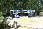 Outdoor Space with Curved Sectional Dining Table Set 