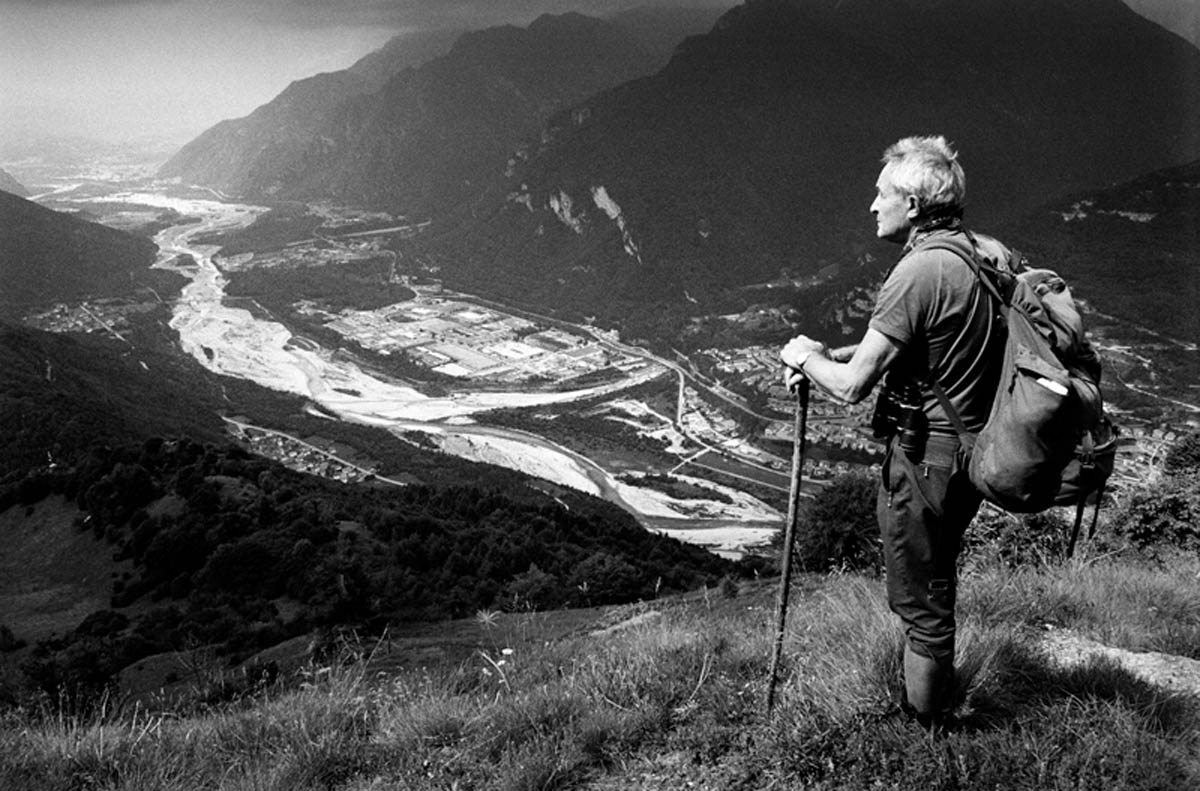 Italo Filippin in the mountains above the dam, watching down on Longarone and the Piave valley.