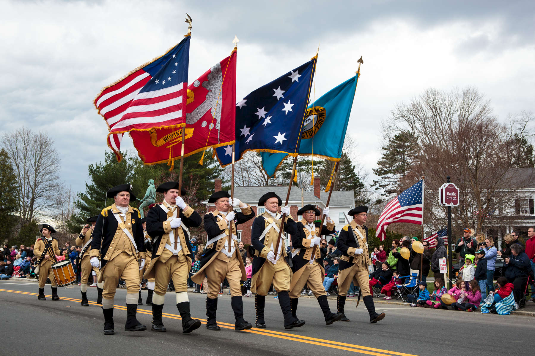 Lexington, MA., April 14, 2013: The town of Lexington celebrates its 300th anniversary with its annual Patriots Day parade. This year also marks the 238th anniversary of the Battle of Lexington on the village green. Photograph by Evan McGlinn for The New York Times