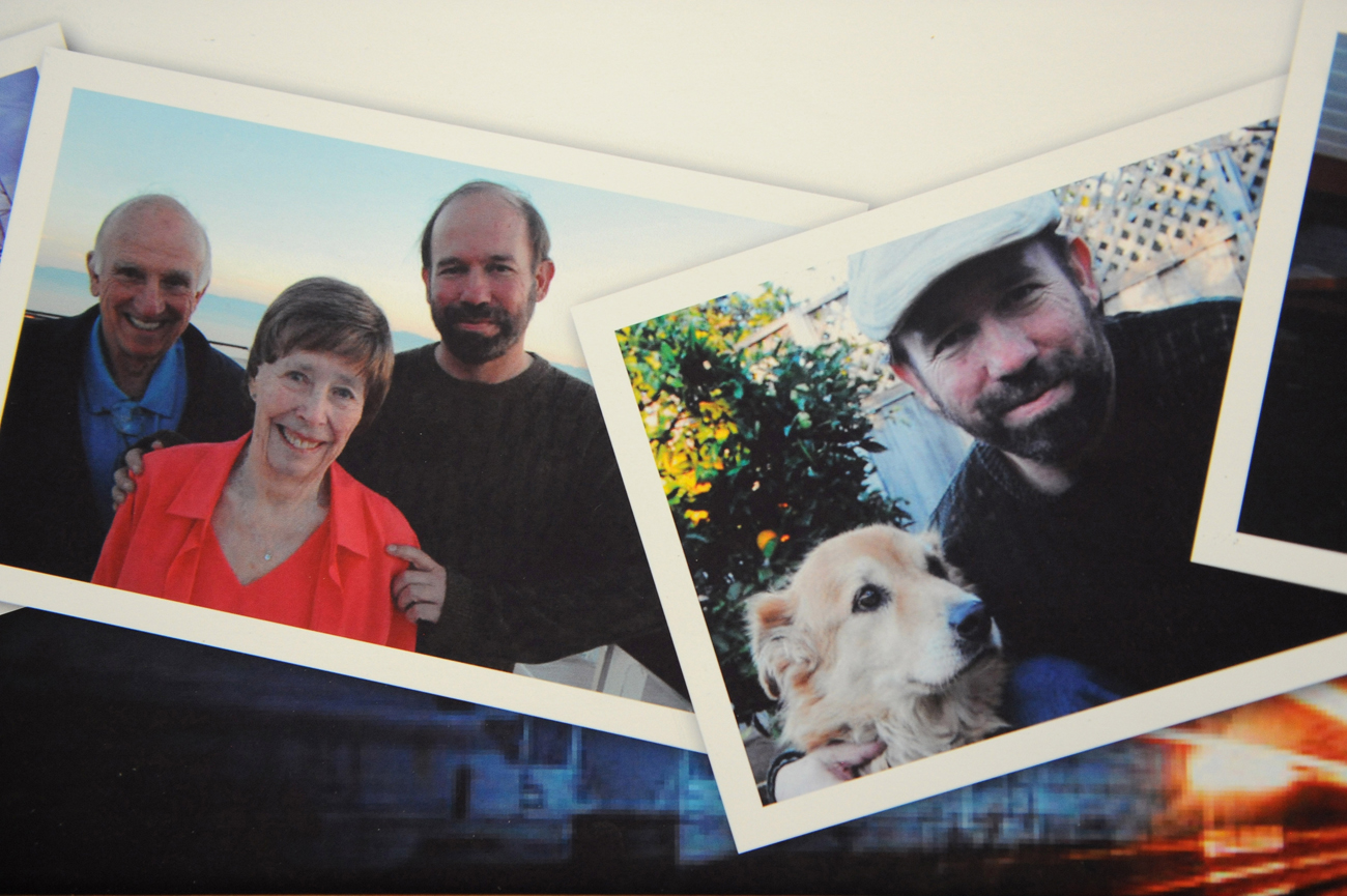 Photos of Warren with his mother and father on a cruise and also one with his dog Vanna.