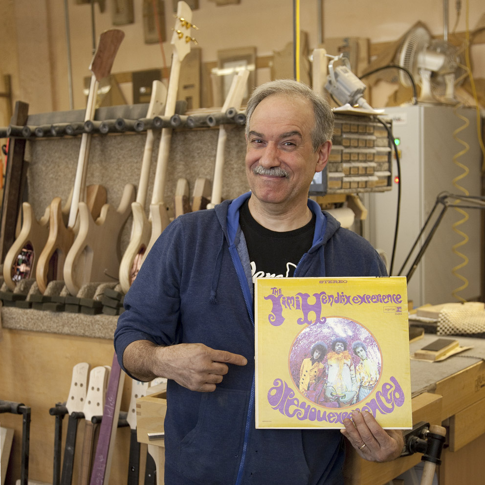 WE We’re with Mr Vinny Fodera.  We’re in Brooklyn, in the Apple.VF:	The Big Apple.WE:	The Big Apple.  Thanks for that.  And so Vinny, what have you chosen very kindly as your one LP?  What are you going to share with us and why is it so special to you please?VF:	I chose Jimi Hendrix’s Are You Experienced [laughs] and I must say it was very difficult to choose only one.  But the reason I chose it, although I was actually very profoundly enlightened some years earlier  by The Beatles - I was a young tad of a lad - and they sort of opened my mind to music, I chose the Hendrix album because it’s actually more relevant to my professional life.  When I first heard Jimi it blew my mind – as I’m sure it did many people – and listening to his playing and his technique made me very aware for the first time of the guitar itself, not only just the [inaudible] but the songs.  I was fascinated at how he achieved the tones and sounds and effects that he did and which led me to investigate the guitar itself.  I realise that in the hands of a master like him the guitar could be a very powerfully expressive tool.  So in a very real way that led me…it actually began a love affair with guitars and basses and gear of all sorts which has culminated in my current career as a luthier so I really sort of owe it in some large measure to that early influence by him.  So, thank you, Jimi!  And it’s still a turn-on.  I still listen to him and try to play and catch some of what he was doing.  Endlessly fascinating.  That’s it.Vinnie Fodera: In his workshop, Brooklyn, New York, May 2013The Jimi Hendrix Experience: Are You Experienced, 1967