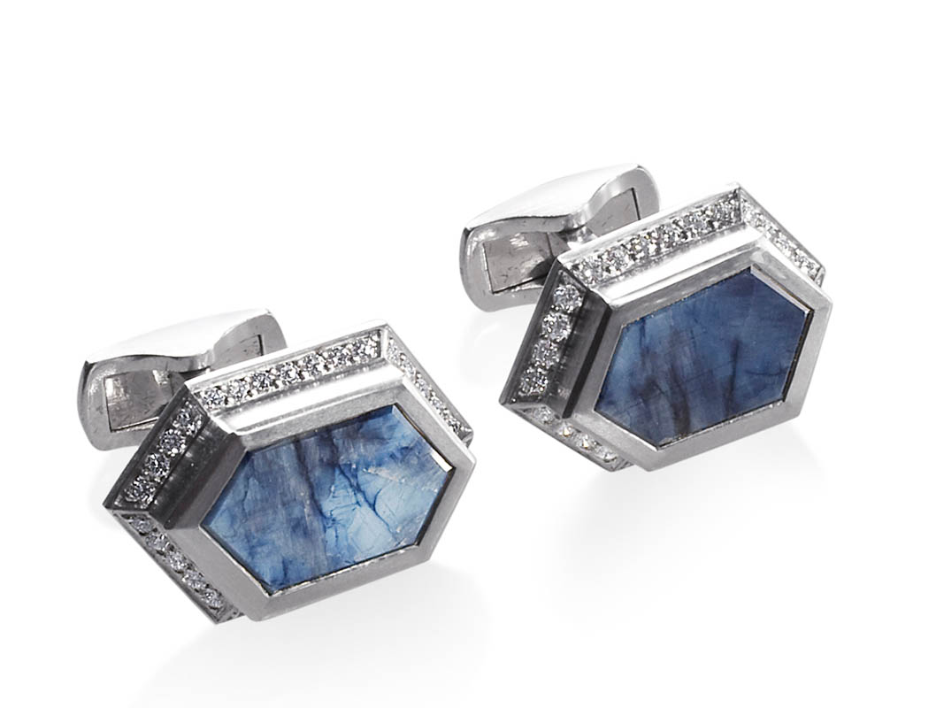 Sapphire slice, diamond and platinum.2010 AGTA Spectrum award first place, Men's category