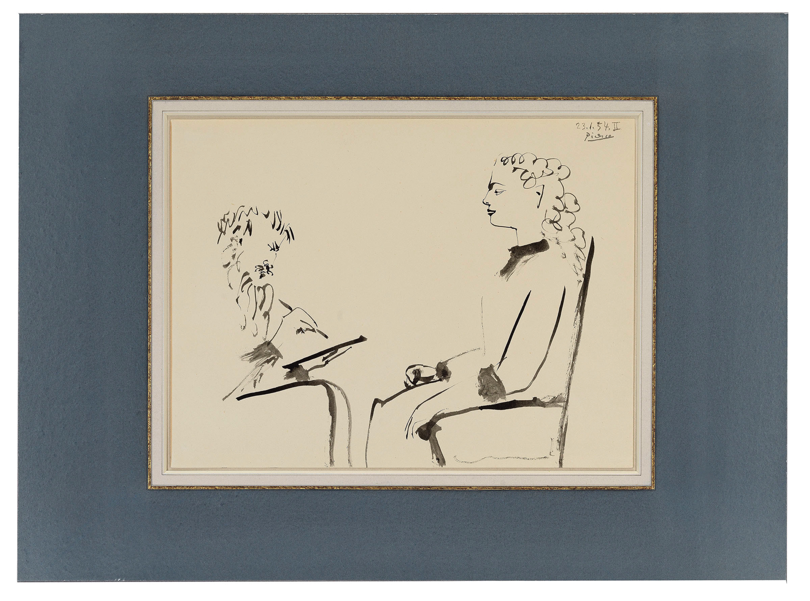 PABLO PICASSO (1881-1973)                                                                                                   Ink wash on paper24 x 32 cmSigned and dated in ink: 23.1.54. II. Literature: Zervos Volume 16, 206.Provenance:   Galerie Louise Leiris, Paris (stock 06261)Herman C. Goldsmith, New YorkGBP 210,000 