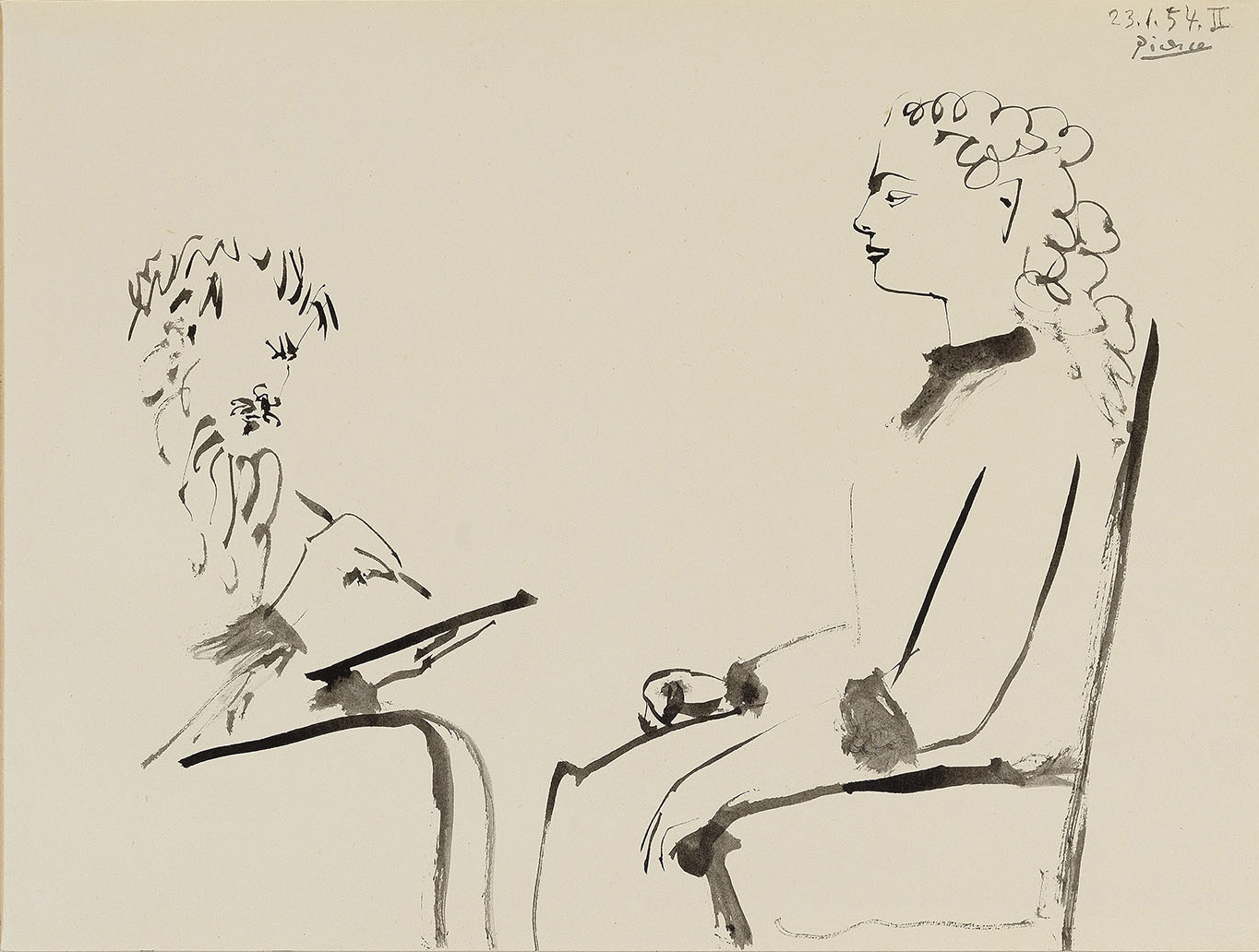 PABLO PICASSO (1881-1973)                                                                                                   Ink wash on paper24 x 32 cmSigned and dated in ink: 23.1.54. II.Literature: Zervos Volume 16, 206.Provenance:   Galerie Louise Leiris, Paris (stock 06261)Herman C. Goldsmith, New YorkGBP 210,000 