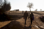 Syrian refugee couple crossing theMacadonia Serbia border. 