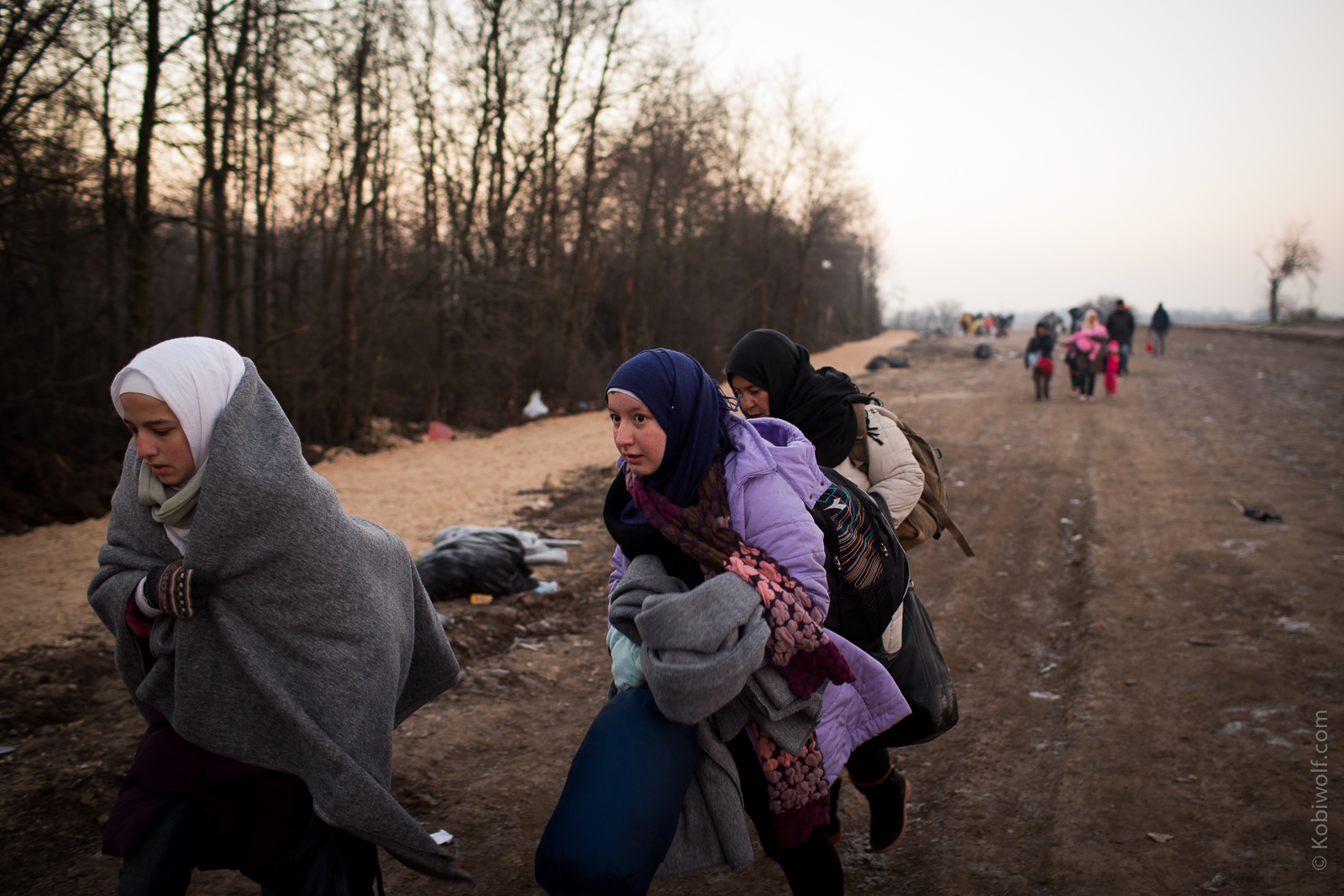 Syrian refugee crossing the boder at dawn to Presevo ,on  Serbia Macedonia border