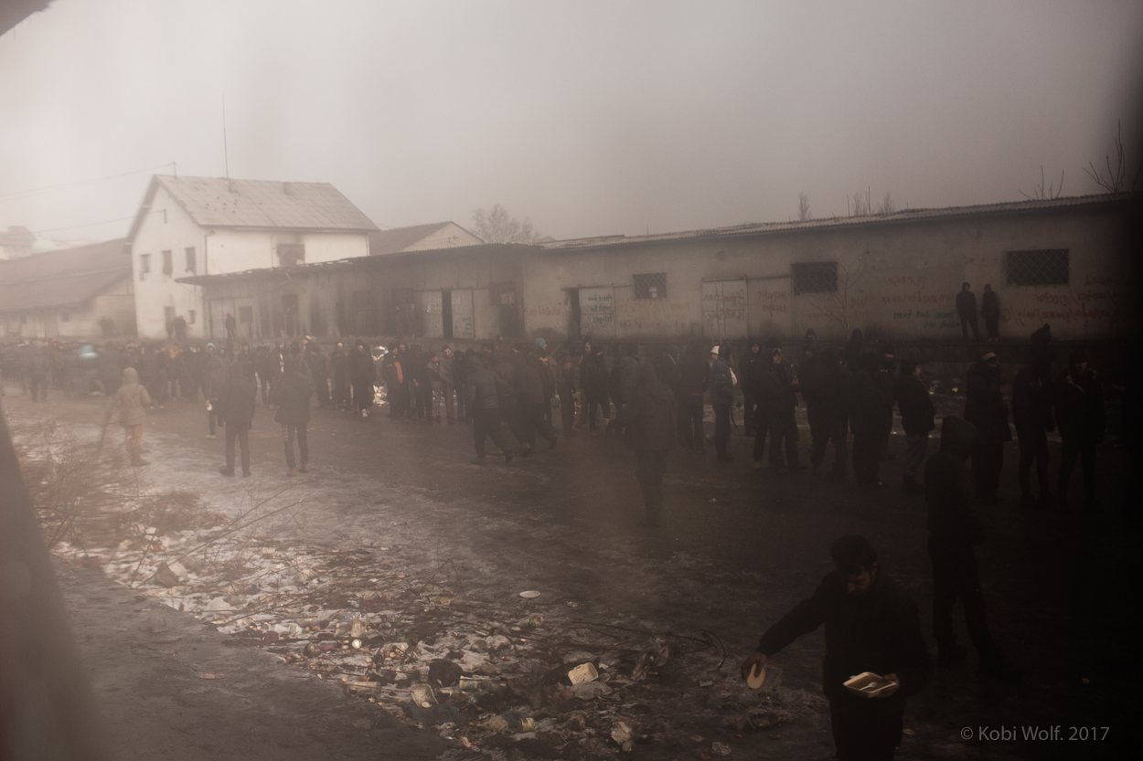 Refugees in a warehouse in Belgrade