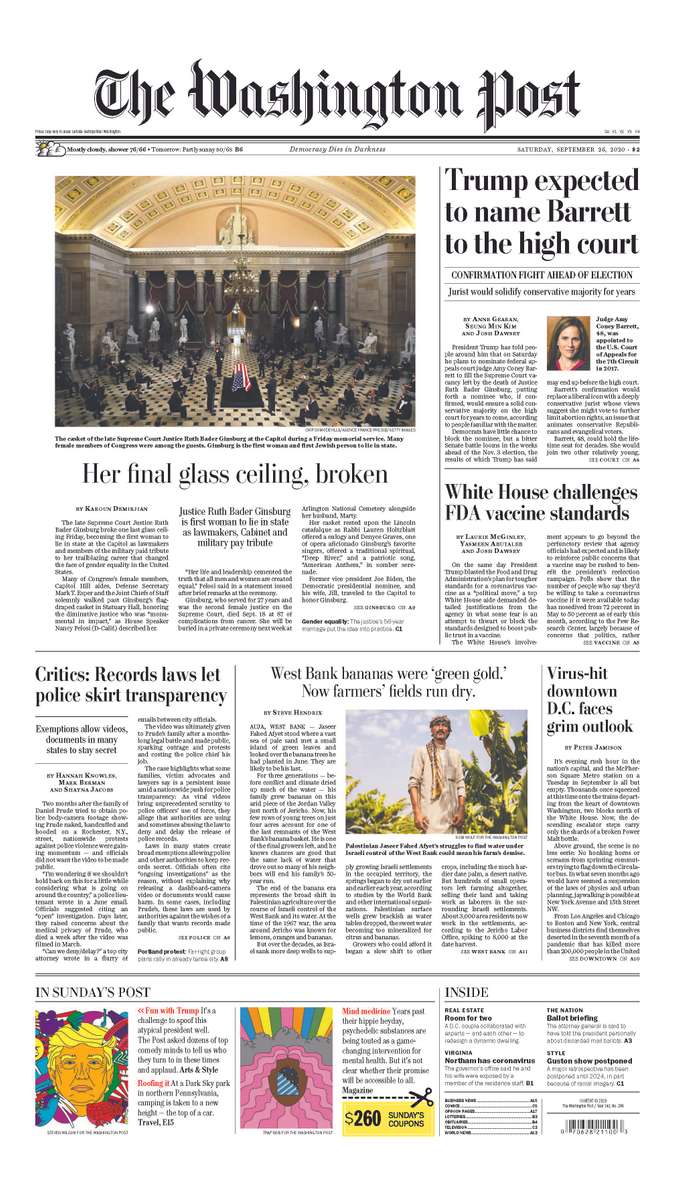 The Washington Post, A1 page September 2020