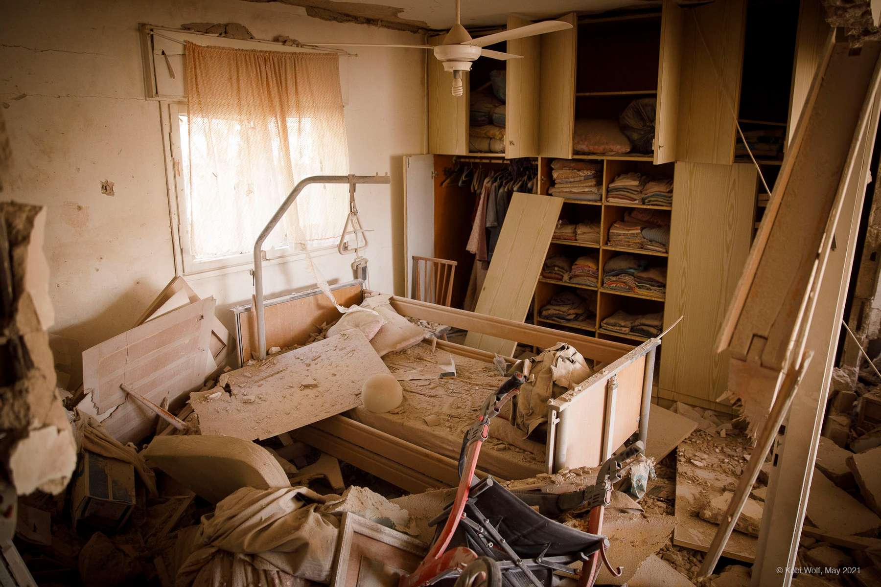 The room of the old lady who killed in her home when her house hit a direct rocket in Ashkelon, Israel on May 11 2021 photographer: Kobi Wolf