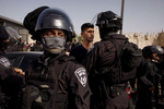 Israeli police checking a Palestinian driver near Damascus Gate