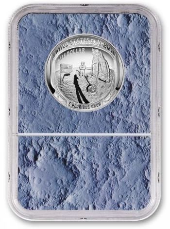 Clad, Copper-Nickel – CuNi - 11.34 Grams – g - Graded MS70Sonically sealed in an acrylic holder, with card numbered 4954103-186 and Apollo 11 Mission PatchMoon Core, with Mission PatchAcrylic holder: 3 5/16 x 2 3/8 x 3/8 in (8.5 x 6 x 1 cm) – Patch diameter: 4 1/8 in (10.5 cm)Please click HERE for full fact sheet
