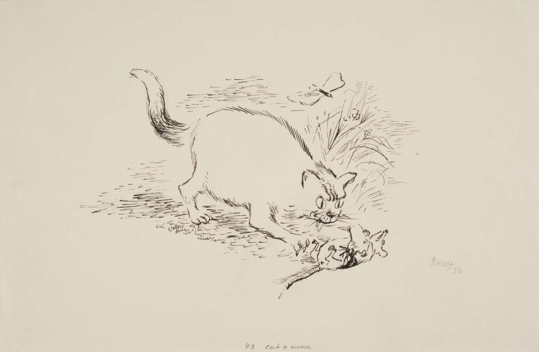 George GROSZ (1893 - 1959)Cat and mouseReed pen, pen and ink and pencil on paper13 ¼ x 20 1/8 in (33,7 x 51,1 cm)Please click HERE for full fact sheet 