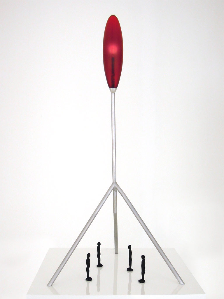Jonathan BOROFSKY (b. 1942)Working model for a large Heartlight sculpture (12m to 18m tall). Aluminum, cast resin, diode light, audio-electronics including digitally reproduced heartbeat of the artist.  Overall size 62.5 x 27 x 27 cmRed resin lamp 19 cm4 black figurines 6.5 cm each