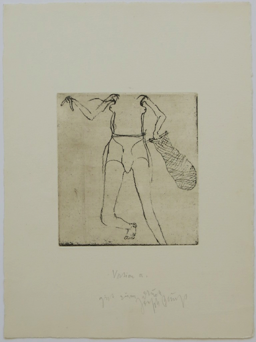 Joseph BEUYS (1921-1986)Etching on handmade paper38,5 x 28,5 cmInscribed lower middle, ‘version a. good to print’Inscribed on the reverse ‘No 38’Print with the artist’s handwritten printing notes prior to the Edition of 75 + XXV + 15 HC + a few APsSchellmann 433