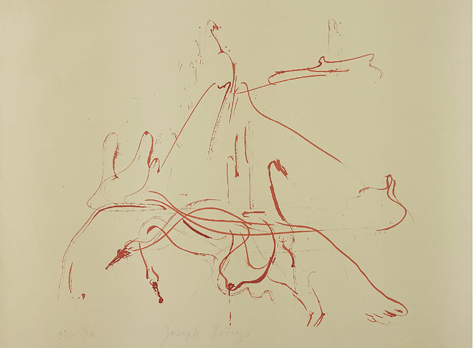 Joseph BEUYS (1921-1986)Lithograph in colors, on Rag paper, the full sheet56 x 75.9 cm Signed and numbered 82/90 in pencil(30 impressions in Roman numerals reserved for museums, +15 APs)Published by Propyläen Verlag, Berlin and Pantheon Presse, Rome