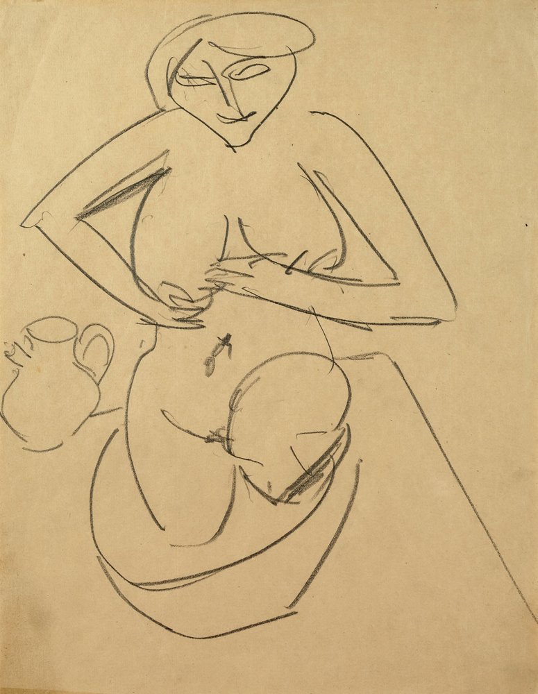 Ernst Ludwig KIRCHNER (1880 – 1938)Pencil on brown paper42,5 x 33,1 cm (16 3/4 x 13 in.)Stamped on the verso with the estate stampand numbered ‘B Dre/Bg 45’ and‘K 2648’, ‘C 5482’ and ‘2273’.ProvenanceEstate of the artist