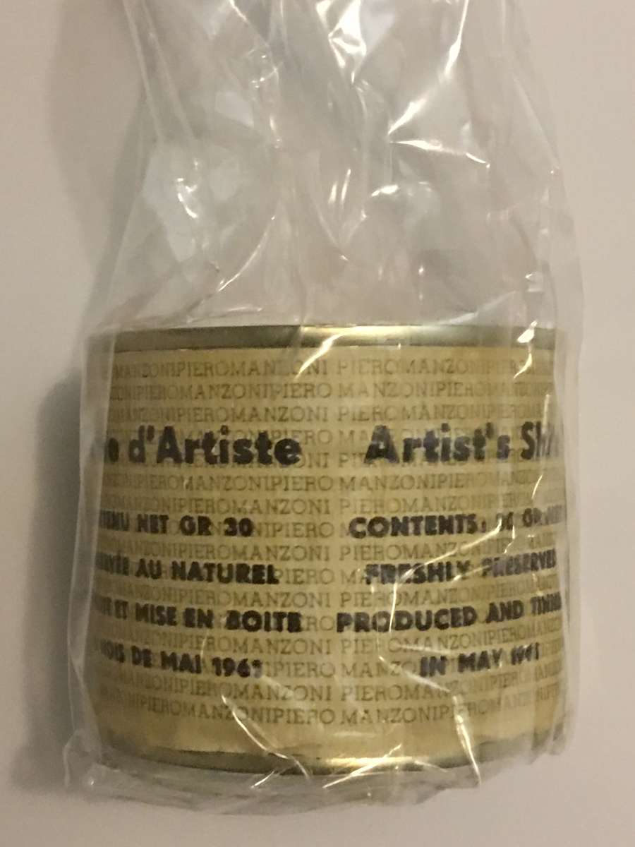 Piero MANZONI (1933 – 1963)Tin can, printed paper and excrement*Inscribed on the lid “PRODUCED BY Piero Manzoni No. 39”In unopened clear plastic pouch with facsimile of the fingerprint of Manzoni1 7/8 x 2 1/2 x 2 1/2 in (4.8 x 6.5 x 6.5 cm) 0.1 kgReleased by the Piero Manzoni Foundation, 50 years after the death of the artist. The edition is 9000, the original numbering (1/90) is repeated 100 times. The number offered here is number 39.This is an authorized and approved reproduction of the artist’s seminal work, “Merda d’Artista,” in which Manzoni packaged multiple 30gr tins of his excrement as if it was manufactured for sale. It is descriptive of Manzoni’s ironic and perverse style. Calling into play his specific dialogue with the relationship between art production and human production* Agostino Bonalumi, who worked with Manzoni, recently wrote in Corriere della Sera, that the 90 30-gramme tins that Manzoni filled in 1961 before his untimely death aged 29, contained not faeces but plaster. This might be one of the greatest outrages perpetrated in the history of art. Or not.Quite possibly the contents don't do exactly what they say on the tin. {quote}I can assure everyone the contents were only plaster,{quote} writes Bonalumi. {quote}If anyone wants to verify this, let them do so.{quote}Please click HERE for full fact sheet