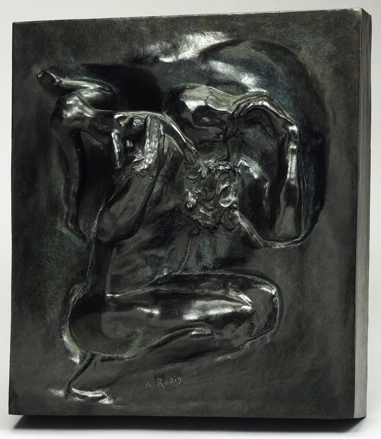 Auguste RODIN (1840-1917)Bronze 41 x 36,9 x 13,5 cmCast in 1984 by Fonderie de Coubertin, ParisInscribed ‘A. Rodin’, © by Musée Rodin and numbered Ed. 7/8, one of the eight examples in Arabic numerals, dated and stamped with foundry markPROVENANCEMusée Rodin, ParisOTHER BRONZE CASTS Tokyo, National Museum of Western ArtLos Angeles, Iris and B. Gerald Cantor FoundationAUTHENTICATIONA certificate of authenticity, signed by the Director of the Musée Rodin, is given to every purchaser of an original bronze by Auguste Rodin.This work will be included in the forthcoming Auguste Rodin catalogue critique de l’oeuvre sculpté currently being prepared by the Comité Auguste Rodin at Galerie Brame et Lorenceau under the direction of Jérôme Le Blay.NOTESWe are indebted to the Musée Rodin for the following:This relief, portraying a spirit whispering ideas into the artist's ear, has always been viewed as a symbolic representation of Rodin. The resemblance is in fact remarkable. Placed within the right-hand jamb of La Porte de l’Enfer, at the very bottom, this relief has been viewed as a kind of signature, like those left by the master-craftsmen of the Middle Ages. Lorenzo Ghiberti inserted his own self-portrait on the doors of the Baptistery in Florence, the main source of inspiration for La Porte de l’Enfer. Rodin also deeply admired Romanesque and Gothic art and, like his predecessors, was determined to use the available space as fully as possible. In this work, the figure is designed with creativity worthy of the artists of the Middle Ages and Renaissance, to fit it into the rectangular space allotted to it. Although Rodin talked about artistic technique as a form of craftsmanship, the act of creation was always a mystery to him, and this little female figure whispering inspiration into the sculptor's ear is a representation that occurs several times in his work. In 1894-1895, this composition was remodeled in the round and entitled Le Sculpteur et sa Muse.