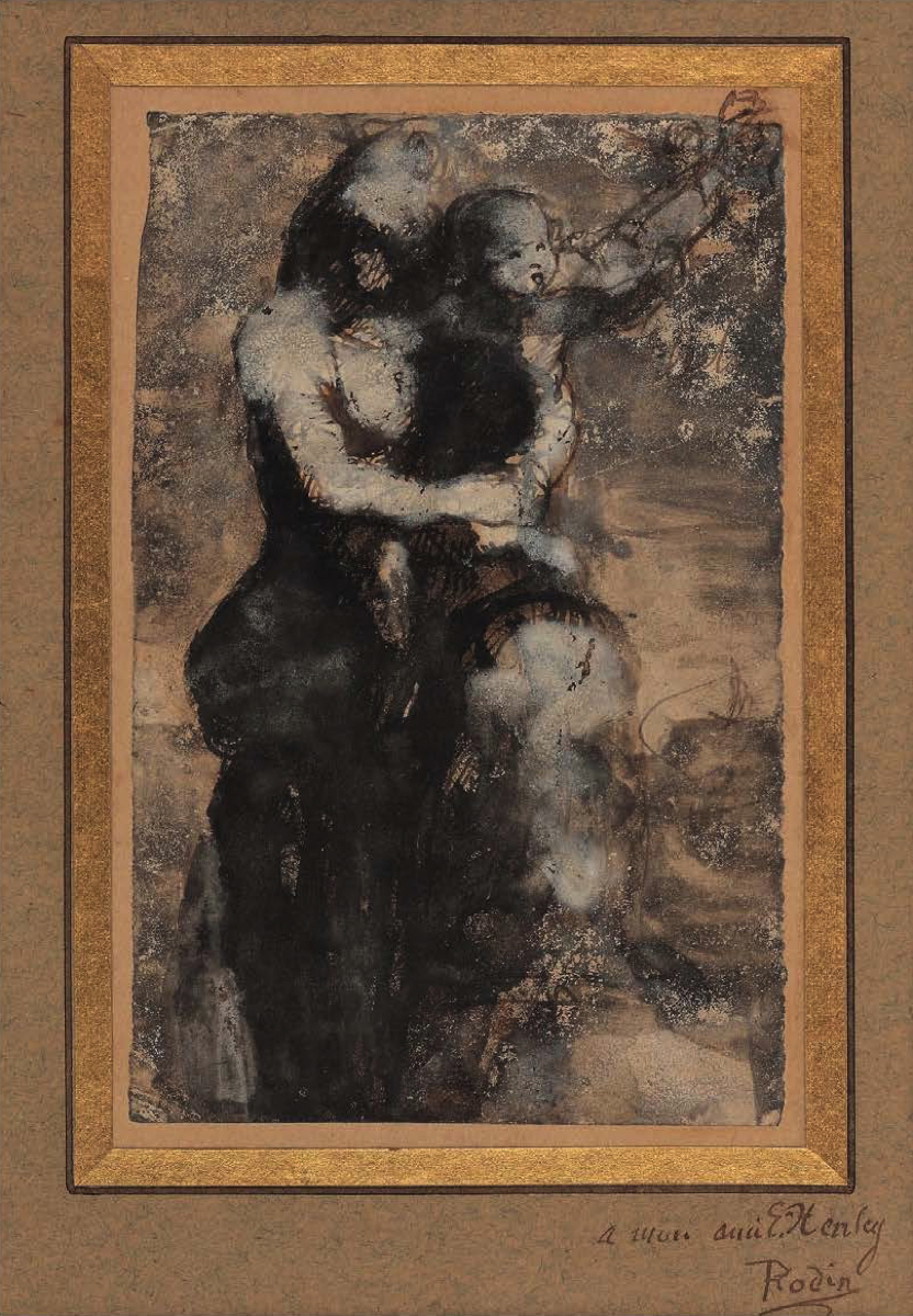 Auguste RODIN (1840-1917)Graphite, pen, brown ink, ink wash drawing, heightened with gouache on wove paper9.8 x 7 cmDedicated by Rodin on the original support: ‘To my friend, Henley’
