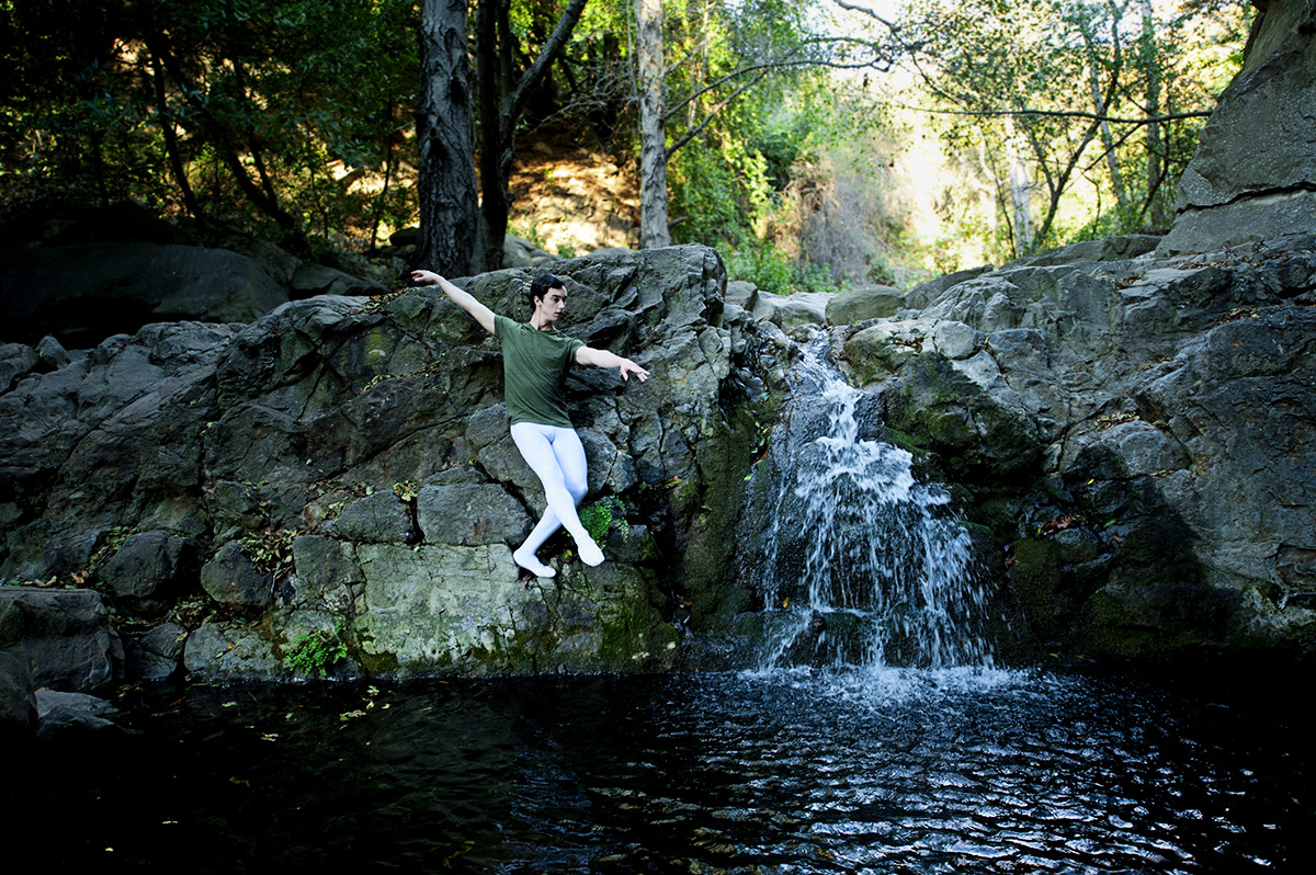 Zaiah Jones, 18, from San Francisco, Calif., is ballet dancing in the creek off the Cold Springs Trail in Santa Barbara, Calif., on Thursday, December 8, 2011. Jones is currently on the worship driven hip hop team, NSTEP, through Westmont College and continues his ballet training.