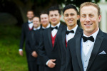 Groom, Jason Broce, 33, from Lake Forest, Calif., is with his groomsmen before his first look with his fiance, Keren Smeltzer, 28, from Laguna Niguel, Calif., at South Shores Church in Dana Point, Calif., on Saturday, October 20, 2012. The couple's wedding reception was movie themed.