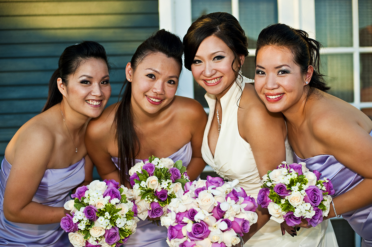 Bride, Eva Wu, 30, from El Monte, Calif., is celebrating with her bridesmaids, the happiest day of her life, her wedding day, at an ocean view home in Malibu, Calif., on Saturday, October 27, 2012. The wedding was sprinkled with lavender decor.