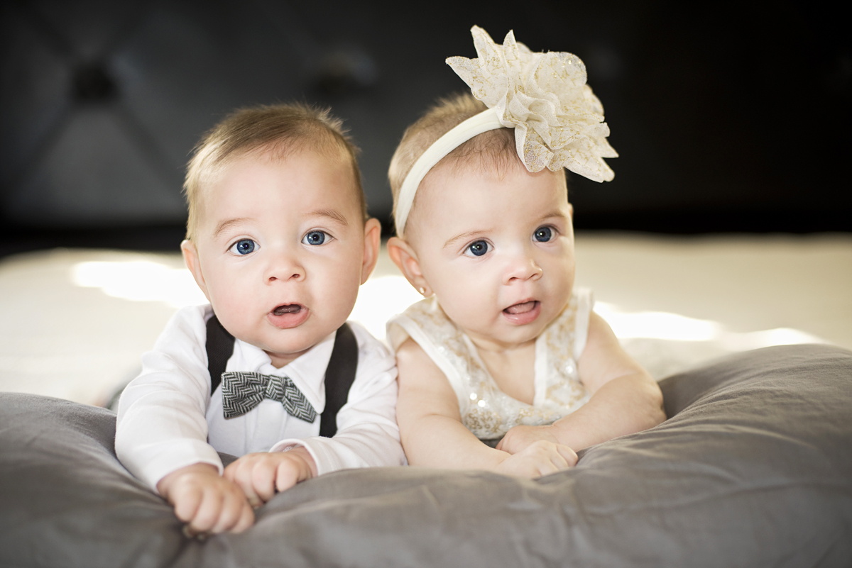 Twins, Logan and Reagan Johnsen, born April 19, 2017 are celebrating their 6 month birthday having their portraits taken in their home in Corona, California, on October 19, 2017.  