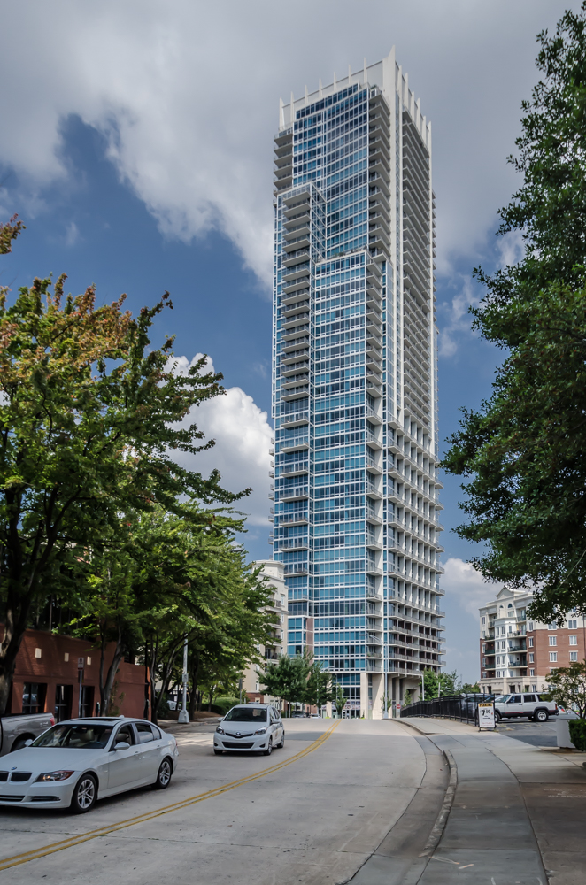 At 560 feet, The Vue condominium tower in Charlotte's downtown Fourth Ward is North Carolina's fifth tallest building.  It was designed by Forum Studio of St. Louis and Chicago.