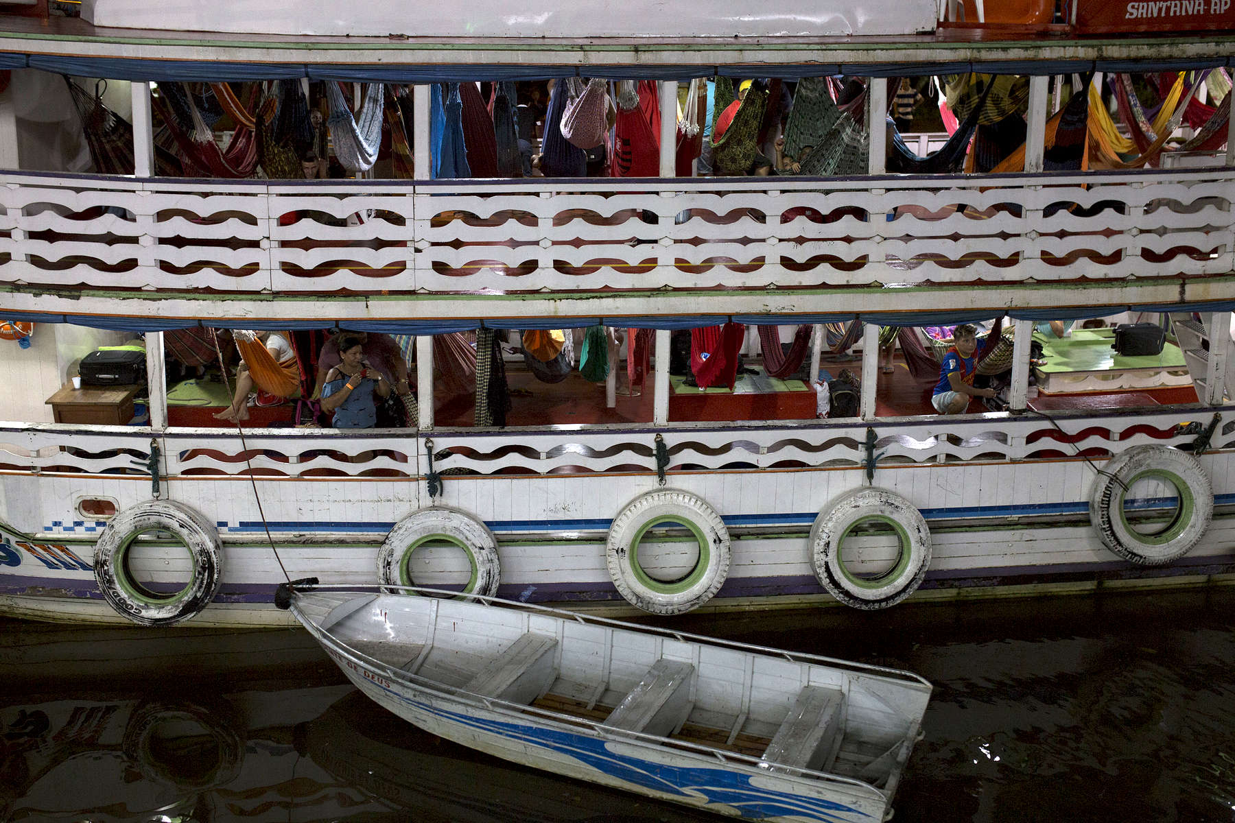 A similar boat to ours, parked at Macapá harbor. Some locals take cruises along the Amazon River for different celebrations. The boat includes hammocks to sleep on as well as a bar.