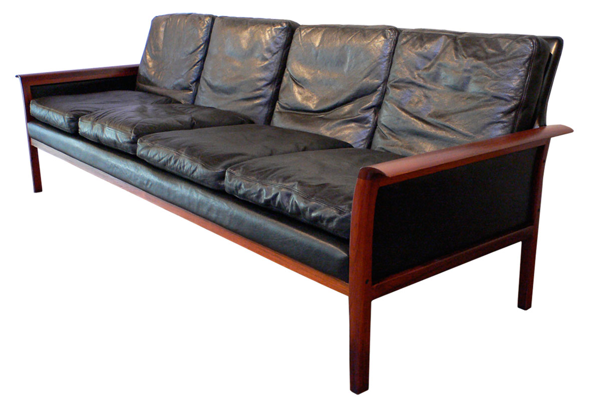 Mid Century Modern Black Leather Sofa