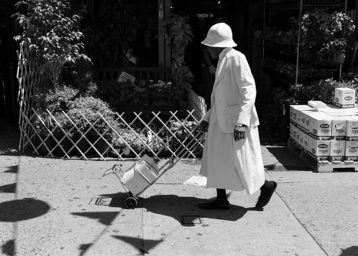 Summer 2017 - A woman walking with her shopping cart on the 125th street business district.