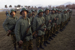 02/10/02   Kabul, Afghanistan - FOR - Slug:  KARZAI ARMY'S - A fledgling Afghanistan army lineup to run through some military drills at National Olympic stadium in Kabul.  (digital) Ozier Muhammad/The New York Times 