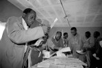 Blacks South Africans practice using voters ballot in the runup to the first non-racial election in the country's history. 