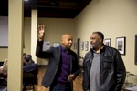Montgomery, Ala - 02-12-16 - Left to right: Mr. Stevenson talking to Anthony Ray Hinton, Community Educator, was falsely accused of committing two murders outside of Birmingham, Alabama, in 1985. He was wrongly convicted and spent nearly 30 years on Alabama's death row before he was exonerated and freed in April 2015, with the help of EJI. - Credit Photo by Ozier Muhammad