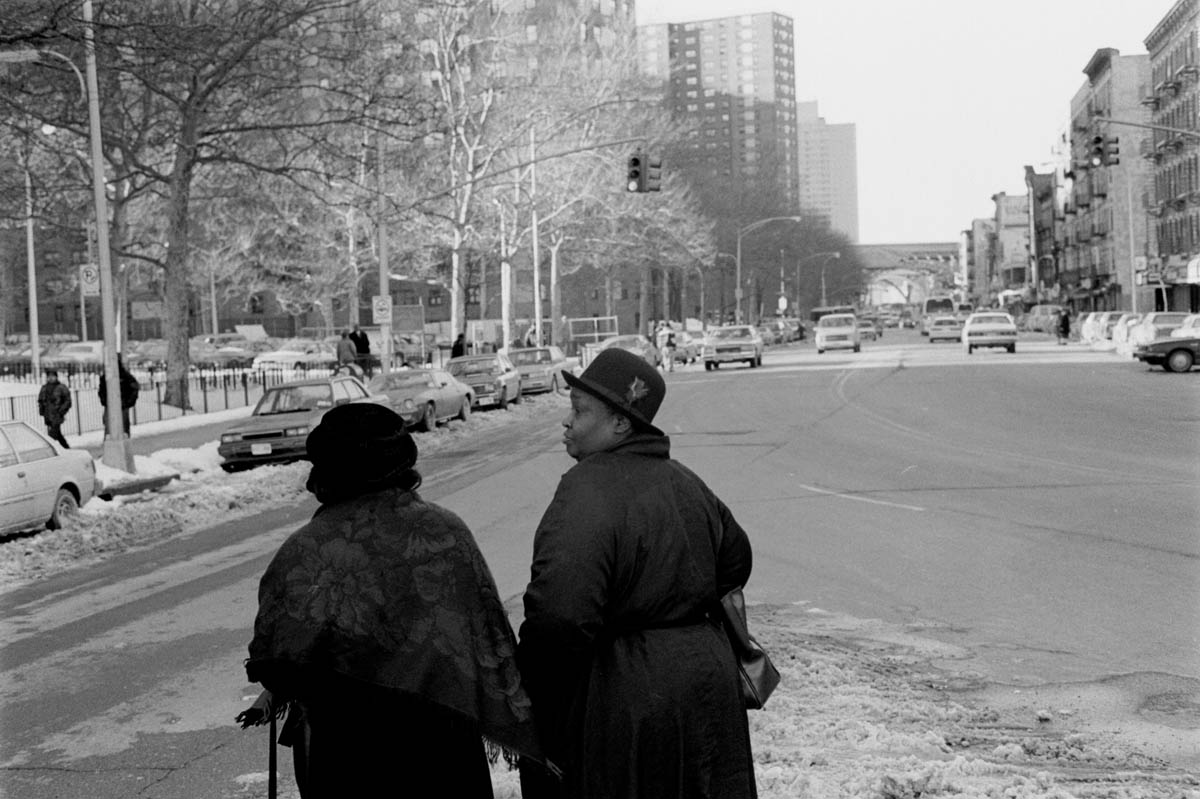 February, 1996 - Two elderly women cross 125th on a Sunday afternoon. They were probably going home from Church.
