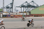 Bike race on the docks on the left bank of the Scheldt river in  July 2010