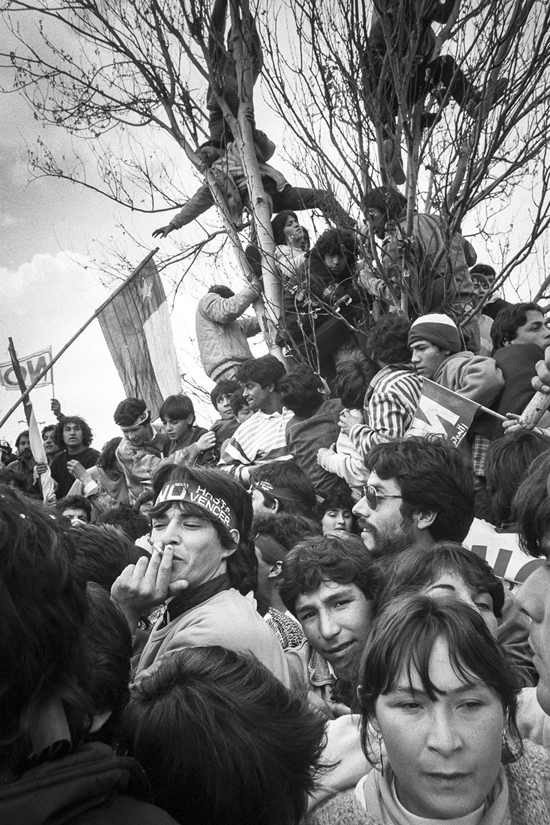 Crowd celebrating NO vote against Augusto Pinoshet during plebiscite campaign in October 1988