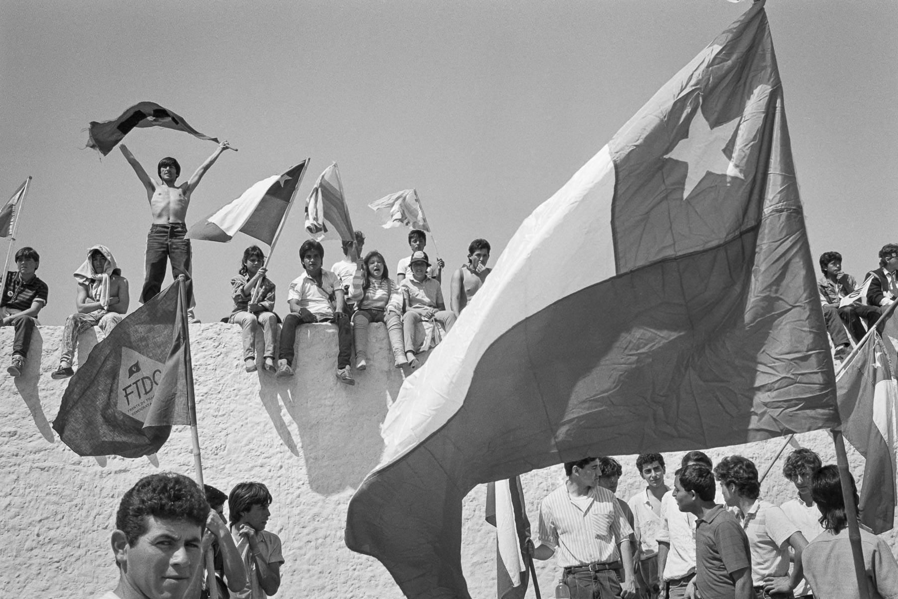 Crowd celebrating plebiscite NO vote victory defeating Augusto Pinochet in October 1988