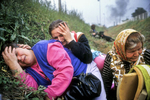 Croatian women under a bombing attack from the Yugoslav federal army in September 1991