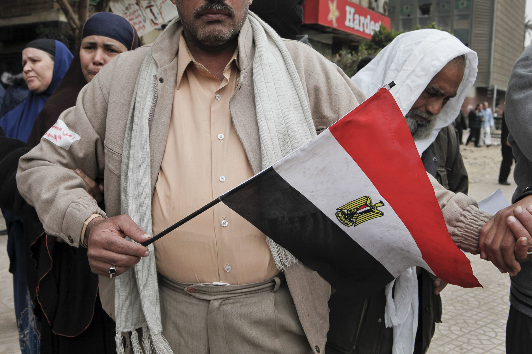 Demonstrators protest against President Mubarak's regime on Tahrir Square on Saturday February 5 2011