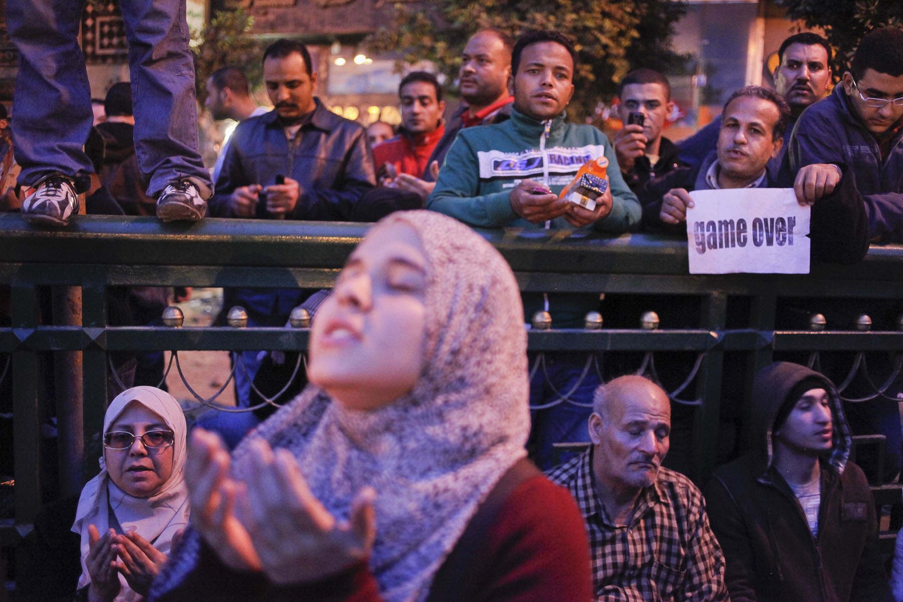 Anti-President Mubarak's demonstrators pray on Tahrir Square on Sunday February 6 2011